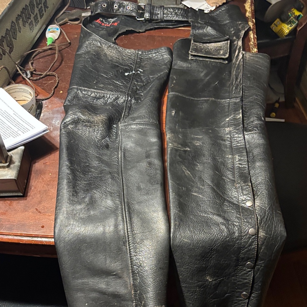 Black Leather mustang motorcycle Chaps